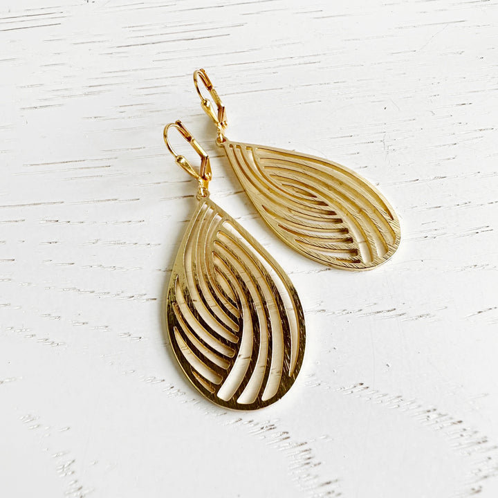 Swirl Teardrop Dangle Earrings in Brushed Brass Gold